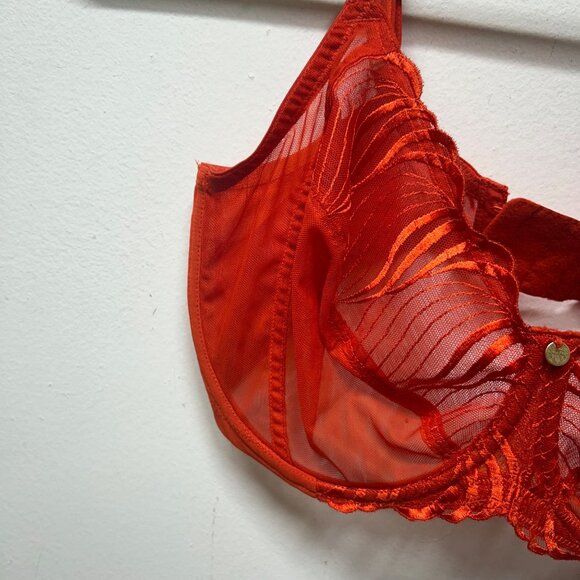 Natori Bright Red orange Sheer Lace Embroidered Underwire Bra 34G - Picture 5 of 9